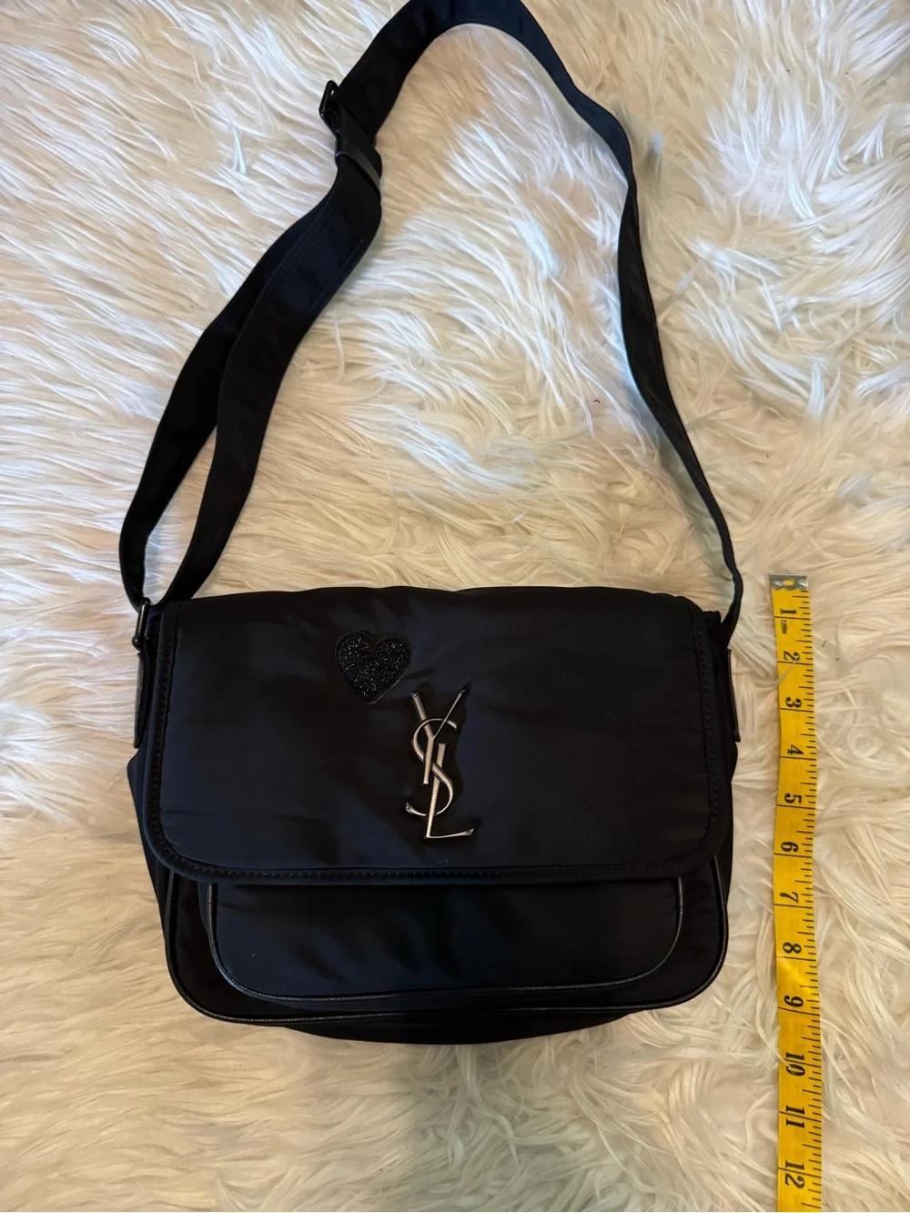 Yves Saint Laurent Black Nylon Shoulder Bag with Heart Detail